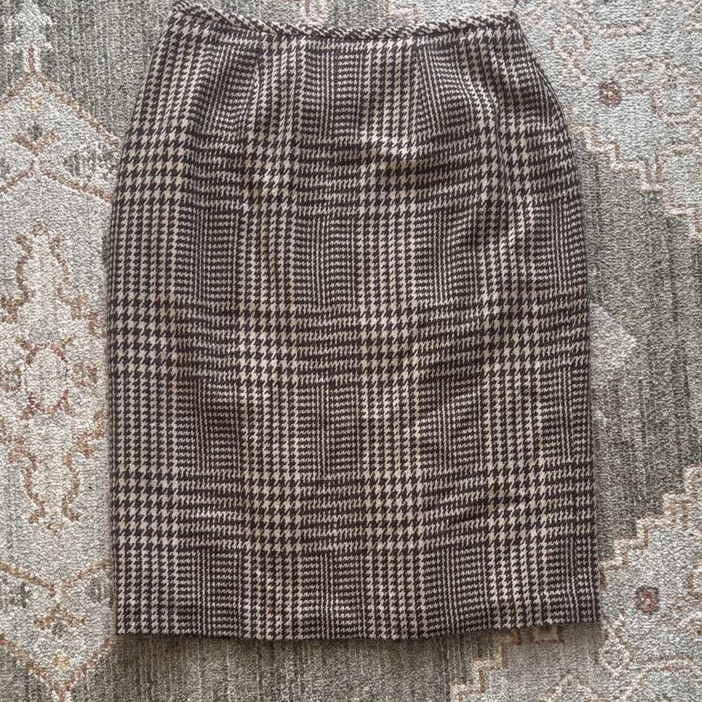 Kasper Brown and Cream Glen Plaid Pencil Skirt